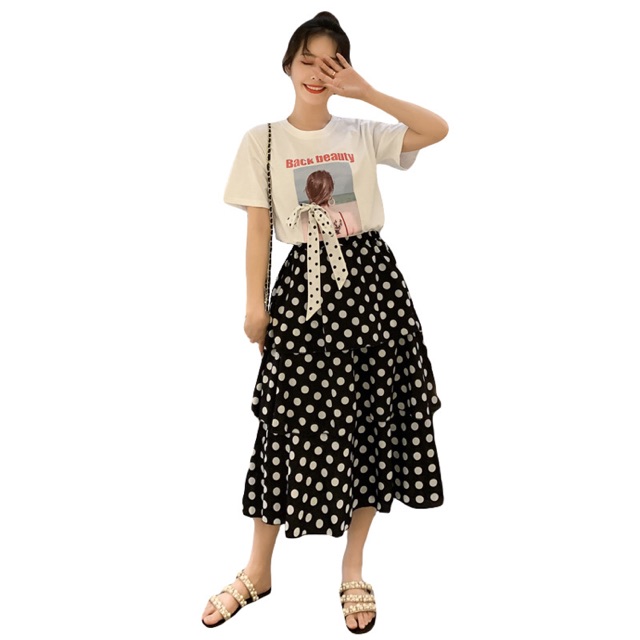 CHÂN VÁY 3 TẦNG CHẤM BI