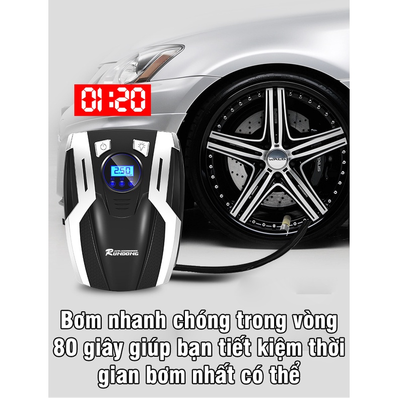 Bơm Lốp Ô Tô Xe Hơi Mini Nhỏ Gọn Rundong Bơm Lốp Điện Tử Tự Ngắt - Bảo Hành 12 Tháng