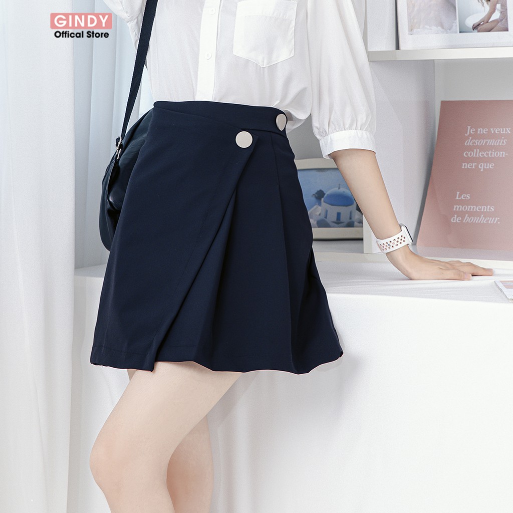 Chân váy ngắn chữ A GINDY váy đen vạt xếp chéo thời trang hàng thiết kế V20012 | BigBuy360 - bigbuy360.vn