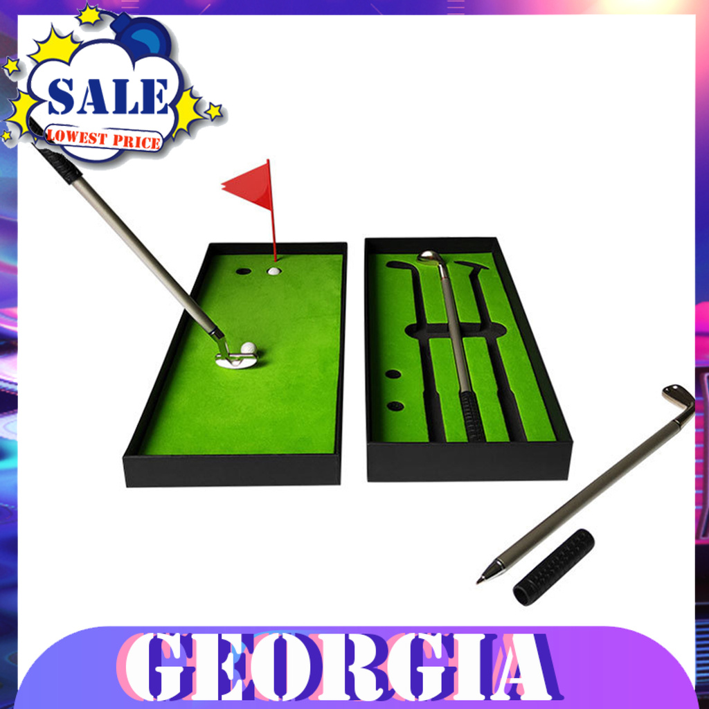 georgia Mini Desktop Golf Club Putting Ball Ballpoint Pen Set Office Gift with Flag