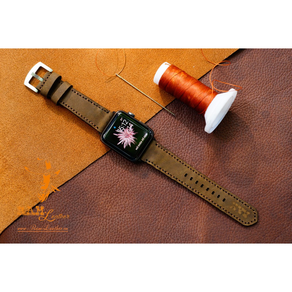 Dây Đồng Hồ AW, iWatch Series 7 SE 6 5 4 3 2 1 Đủ Size Da Bò Thật Bền Đẹp Nâu Đất