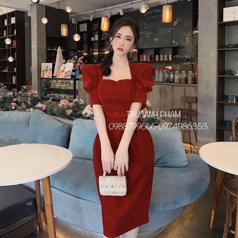 Váy body Nhung Kèm Đai