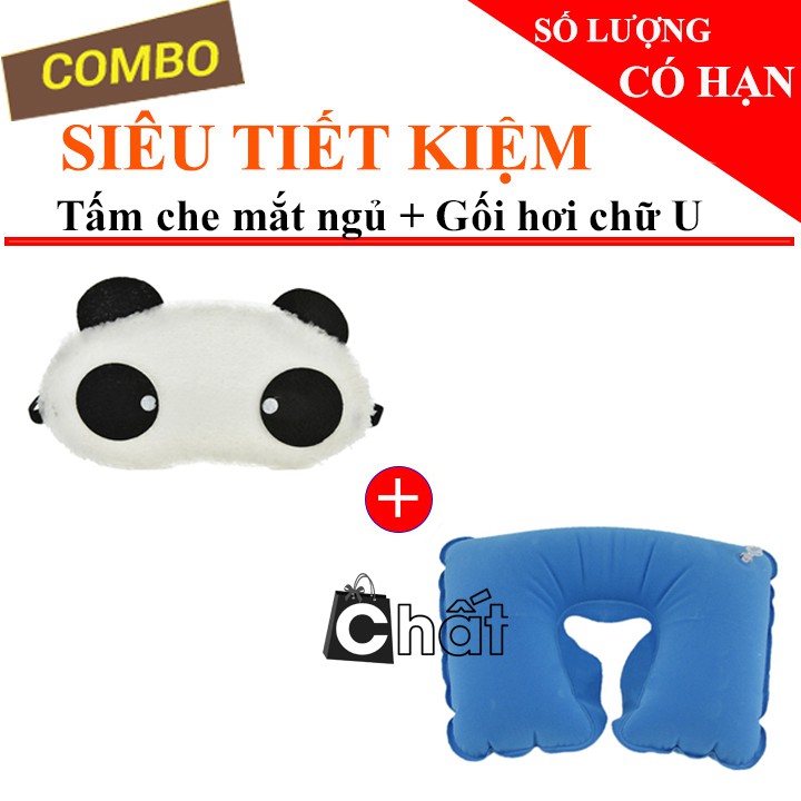 Combo Tấm Che Mắt Gấu Ngủ + Gối Hơi Chữ U Văn Phòng