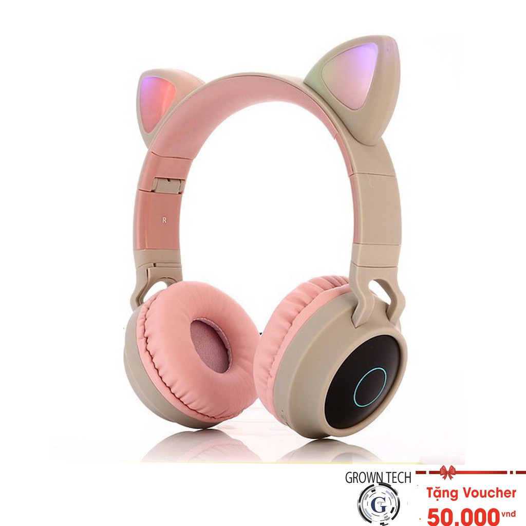 Tai nghe bluetooth GrownTech B39 mèo 2021 On-Ear bluetooth 5.0 có đèn led, micro pin chuẩn 4500mah