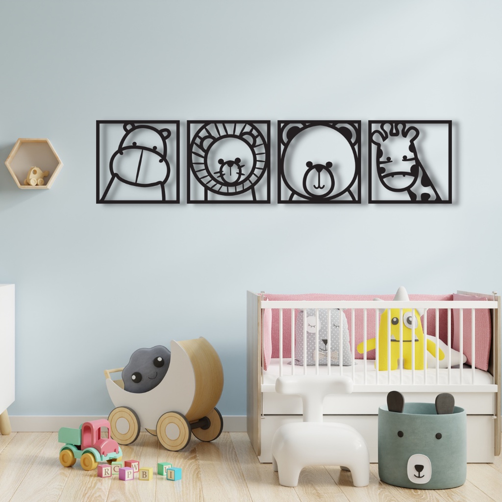 Bộ tranh treo tường bằng kim loại hình thú vui nhộn,  Tranh trang trí nhà cửa, Quà tặng tân gia - Monomi A008