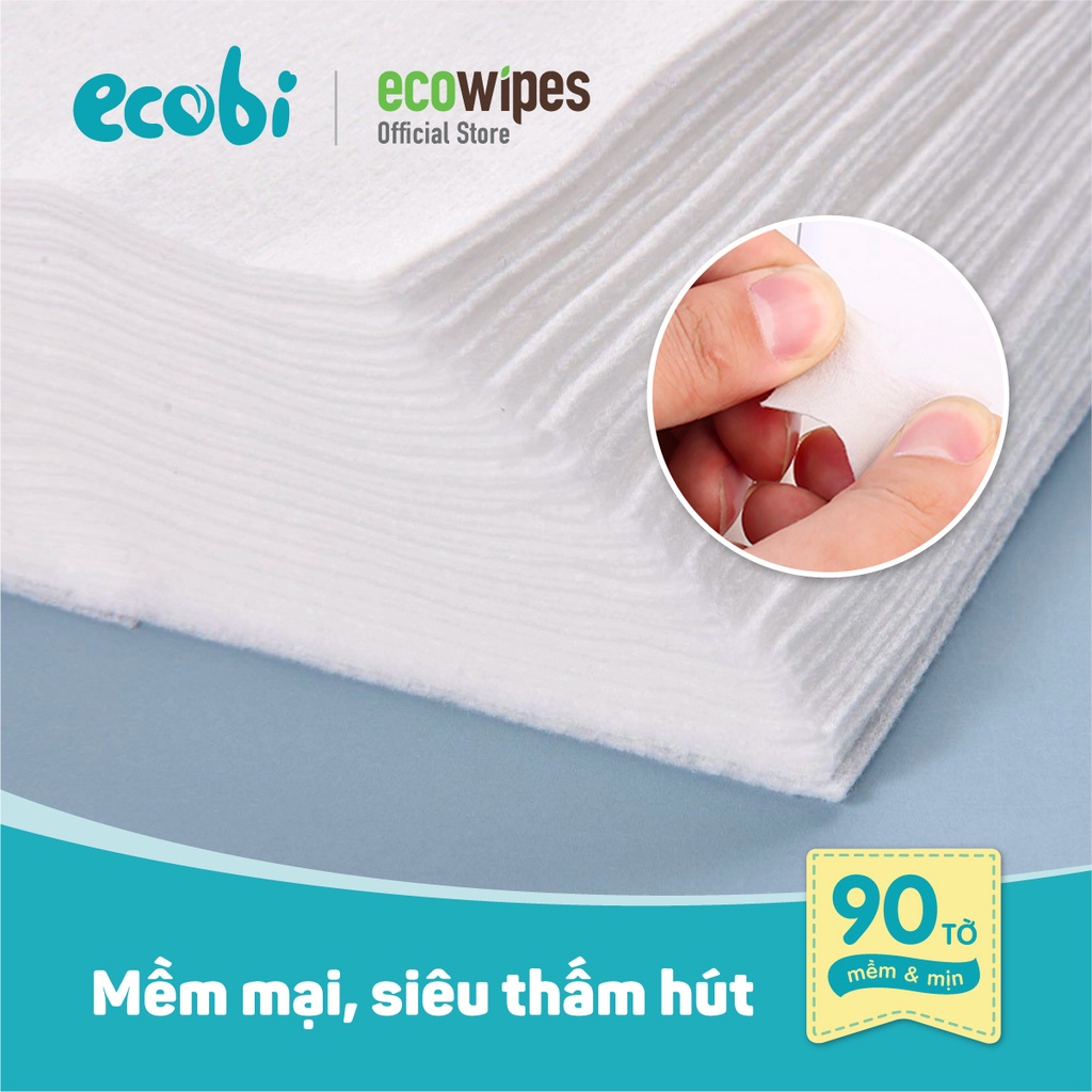 Combo 5 túi KHĂN KHÔ ĐA NĂNG ECOBI 90 tờ - Dùng thay khăn sữa, an toàn cho trẻ sơ sinh