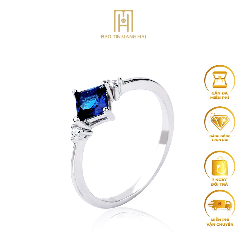 Nhẫn bạc nữ cao cấp xi vàng trắng gắn mặt đá xanh sang trọng thanh lịch NB16 Bảo Tín Mạnh Hải
