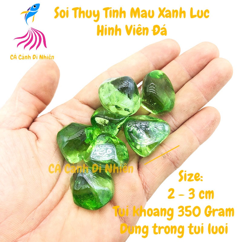 Sỏi thủy tinh màu Xanh Lục 350 Gram hình viên đá trang trí hồ cá cảnh
