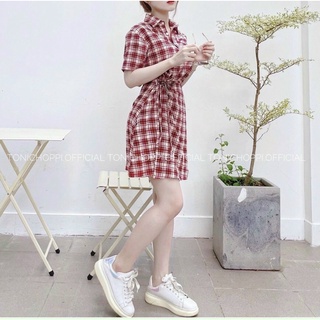 ĐẦM SƠMI CARO CỘT EO