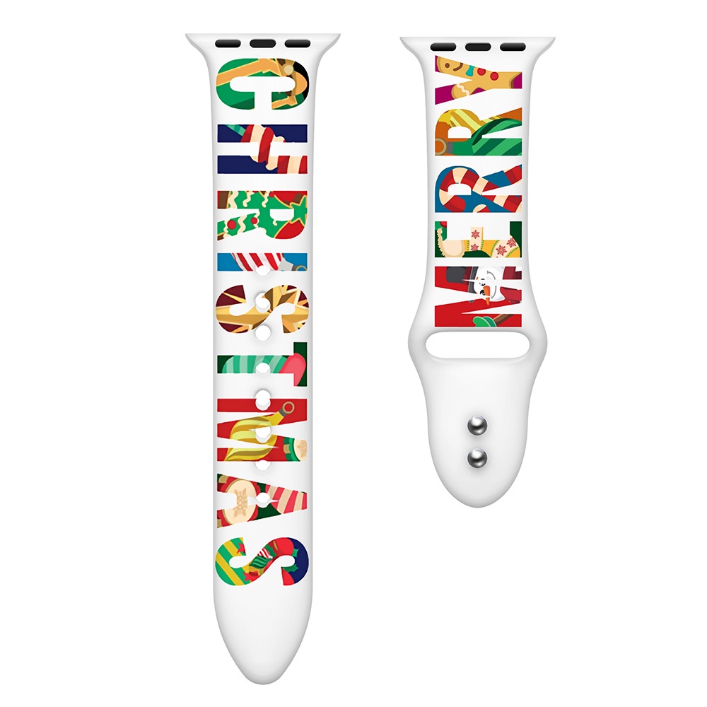 Dây Đeo Đồng Hồ In Họa Tiết Hoạt Hình Phong Cách Giáng Sinh 45 41 44 40 38 42Mm Cho iWatch 7 5 4 3 2 1 6 SE m