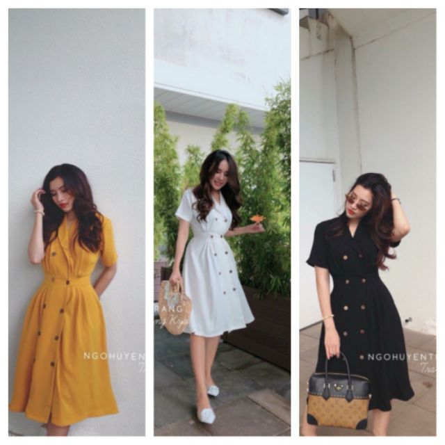 Đầm cổ vest 2 hàng nút