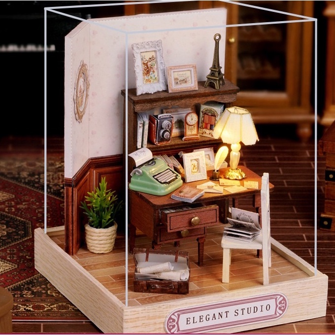 Mô hình nhà búp bê DIY Doll House Miniature_ Elegant Studio_Tặng TẤM CHE BỤI + KEO