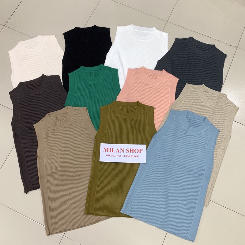 Áo len sát nách cổ tròn, 3phân dệt kim nhiều màu