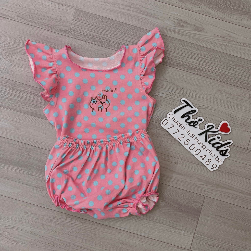 Bộ hè cho bé , bộ chấm bi tay cánh tiên quần rúm bèo xinh chất cotton QC cho bé gái