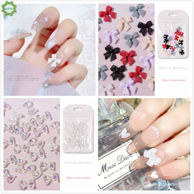 [Hàng mới về] Set 30 phụ kiện trang trí móng tay nghệ thuật hình nơ đính đá pha lê 3D xinh xắn