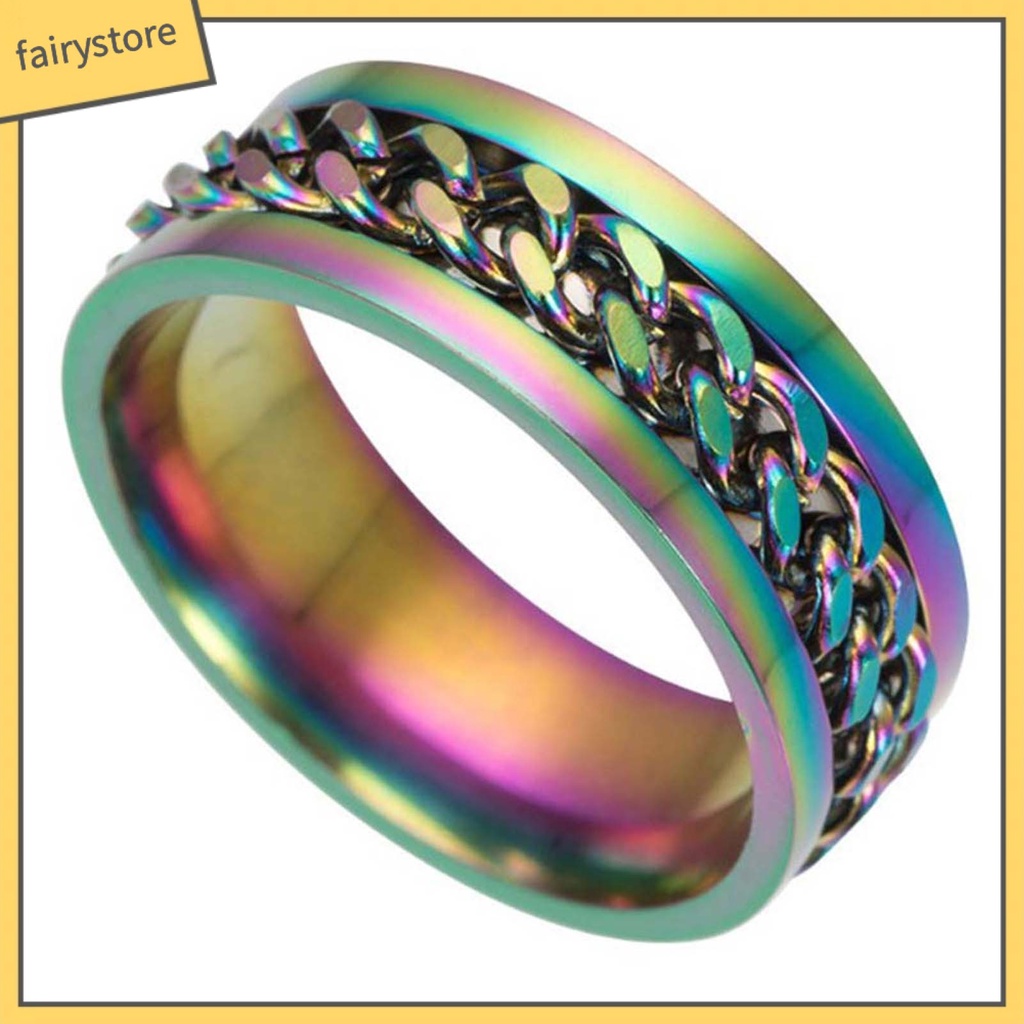 Nhẫn Thép Titan Thiết Kế Dạng Xích Có Thể Xoay Cho Nam