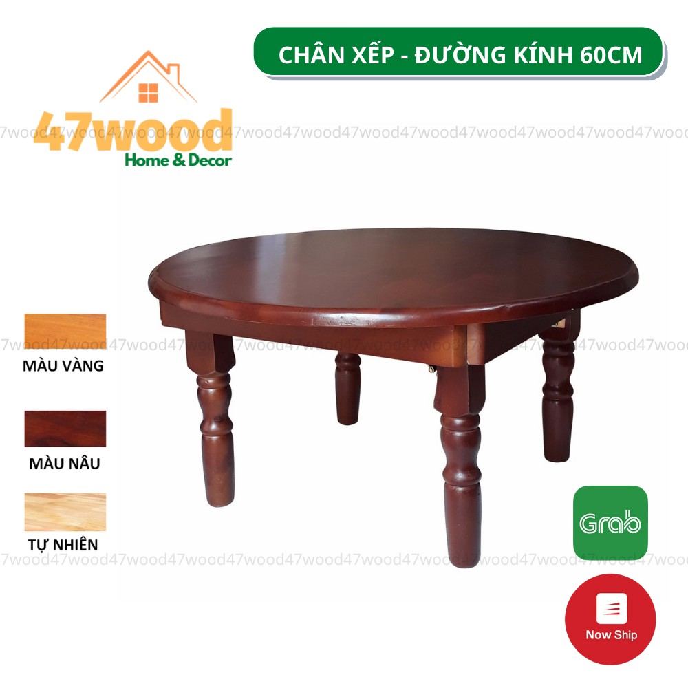 Bàn trà mặt tròn đường kính 60cm 47wood chân xếp gọn - Bàn ăn cơm kiểu tròn chân gập cực đẹp và chắc chắn