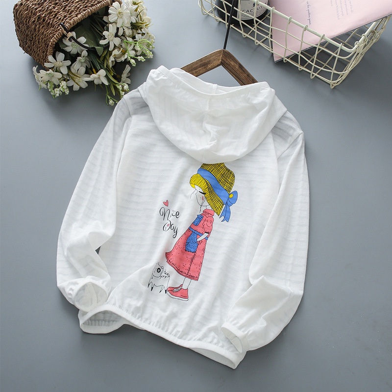 Áo Khoác Chống Nắng Bằng Vải Cotton Mỏng Thoáng Khí Có Mũ Trùm Dành Cho Trẻ Em 90-150cm