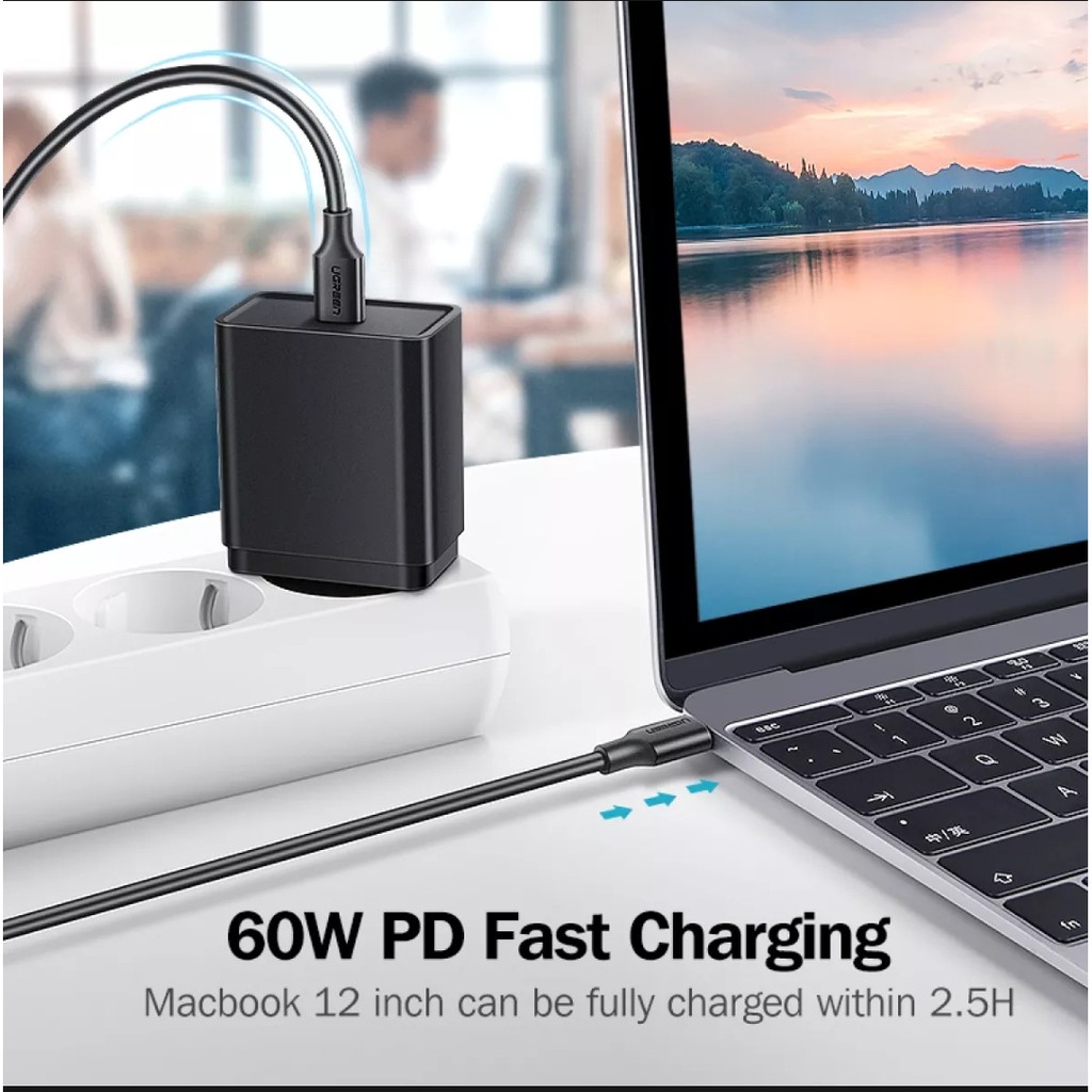 Cáp sạc nhanh loại C to C UGREEN 60W PD/QC cho Macbook iPad Samsung  Huawei  Xiaomi