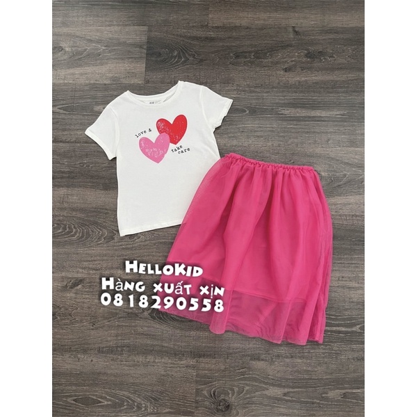 B202 - Bộ love hồng chân váy ren tutu bé gái