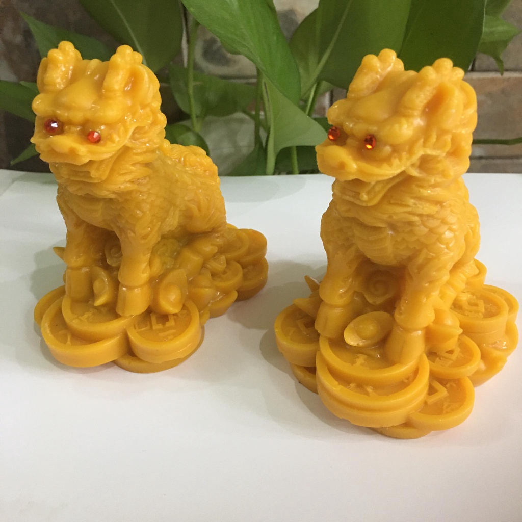 Tượng kỳ lân phong thủy  1 cặp 2 ông màu vàng  cao 11 cm mang tài lộc