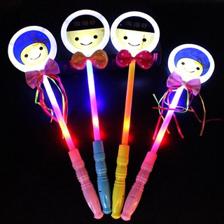 SKR♛Funny Cartoon Smiling Face Bowknot Decor LED Light Glow Stick Kids Toy Prop