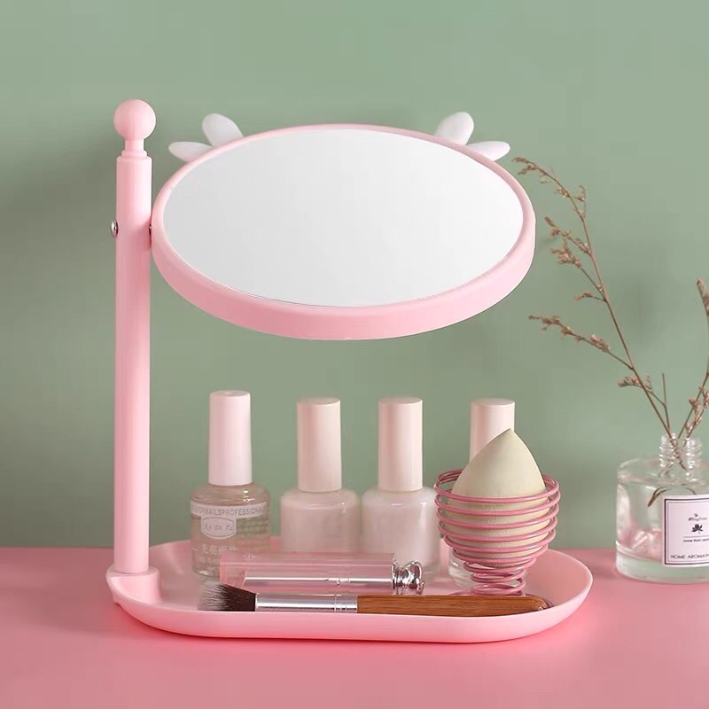 Gương để bàn trang điểm có đế đựng đồ tiện dụng kiểu dáng dễ thương
