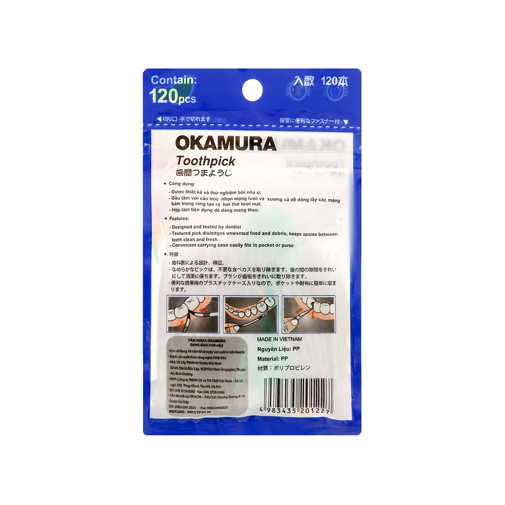 Tăm nhựa nha khoa OKAMURA gói 120 cái chất lượng cao cấp Nhật Bản DENTALEE