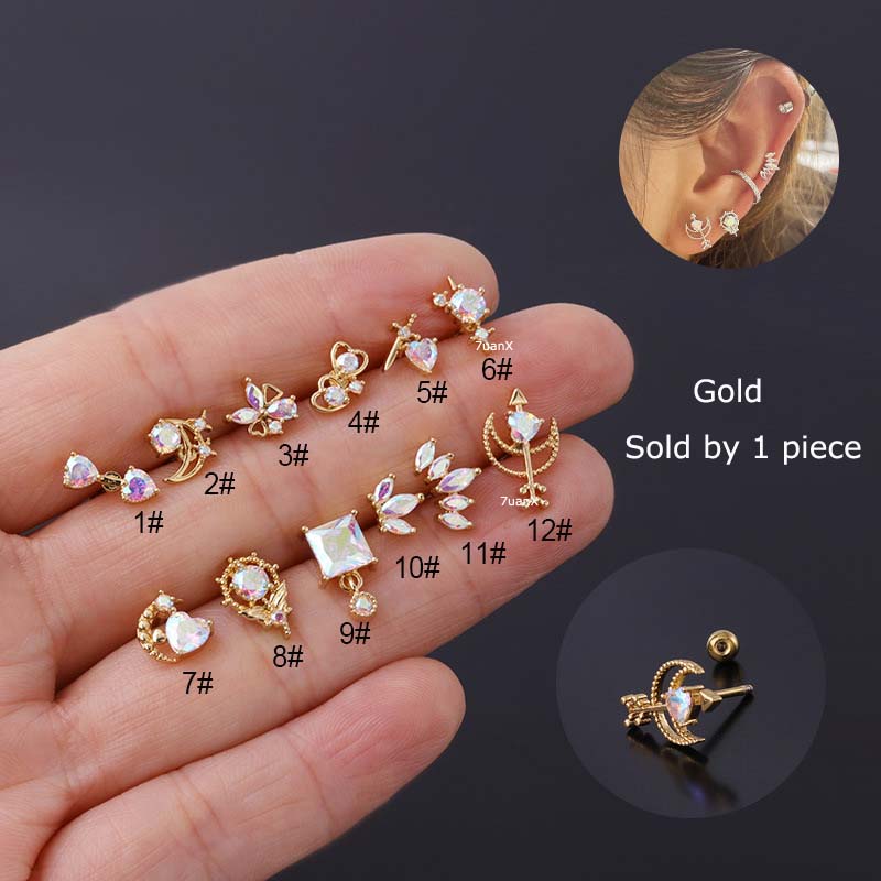 Bông Tai Bằng Thép Không Gỉ Có 20 Thanh Gắn Đá Nhiều Màu