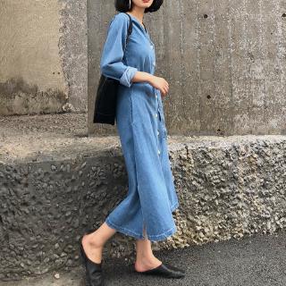 [Nhập WASIPN giảm 30K cho đơn 150K] Đầm denim dáng dài cột eo thanh lịch thời trang