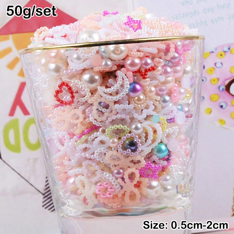 Bộ Hạt Ngọc Trai Nhân Tạo Dùng Trang Trí Điện Thoại / Đồ Thủ Công Diy 50g