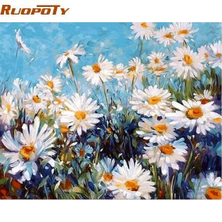 BsHome 50x40cm Frameless Paint by Numbers Chrysanthemum in the Wind Acrylic Painting Kit for Home Decoration