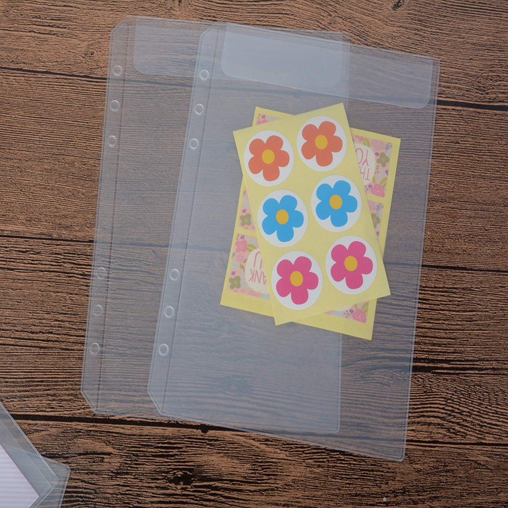 Set 2 túi đựng thẻ / hóa đơn / hình dán A5 / A6 bằng nhựa cho sổ binder và sổ kế hoạch với 6 vòng khoen