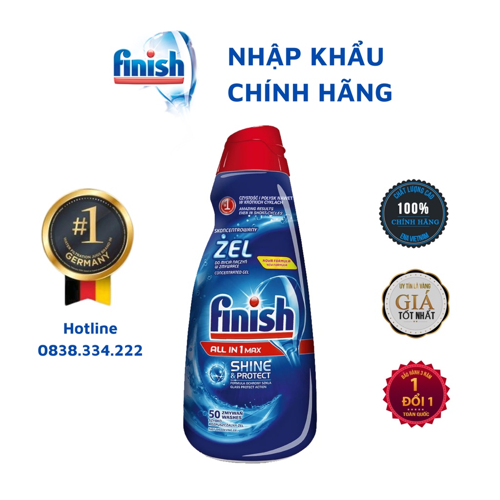 Gel rửa bát đậm đặc Finish All in 1 Max Shine & Protect - Chai 650ml
