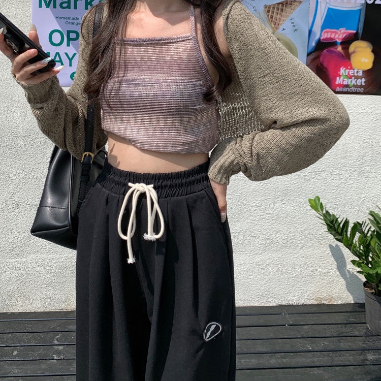 Quần thể thao lưng cao ống rộng thiết kế mới kiểu dáng đơn giản thời trang cho nữ