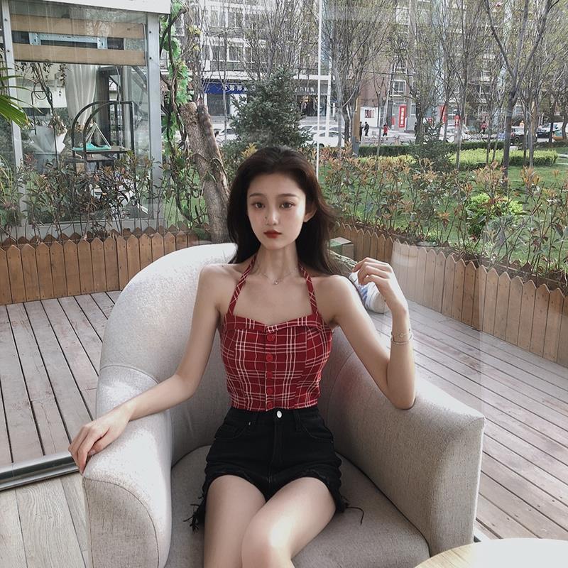 Áo Hai Dây Họa Tiết Kẻ Sọc Ngọt Ngào Thời Trang Mùa Hè Cho Nữ