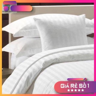 Trọn bộ drap trắng sọc 3 phân cho khách sạn,nhà nghỉ dùng cho nệm 5_17cm