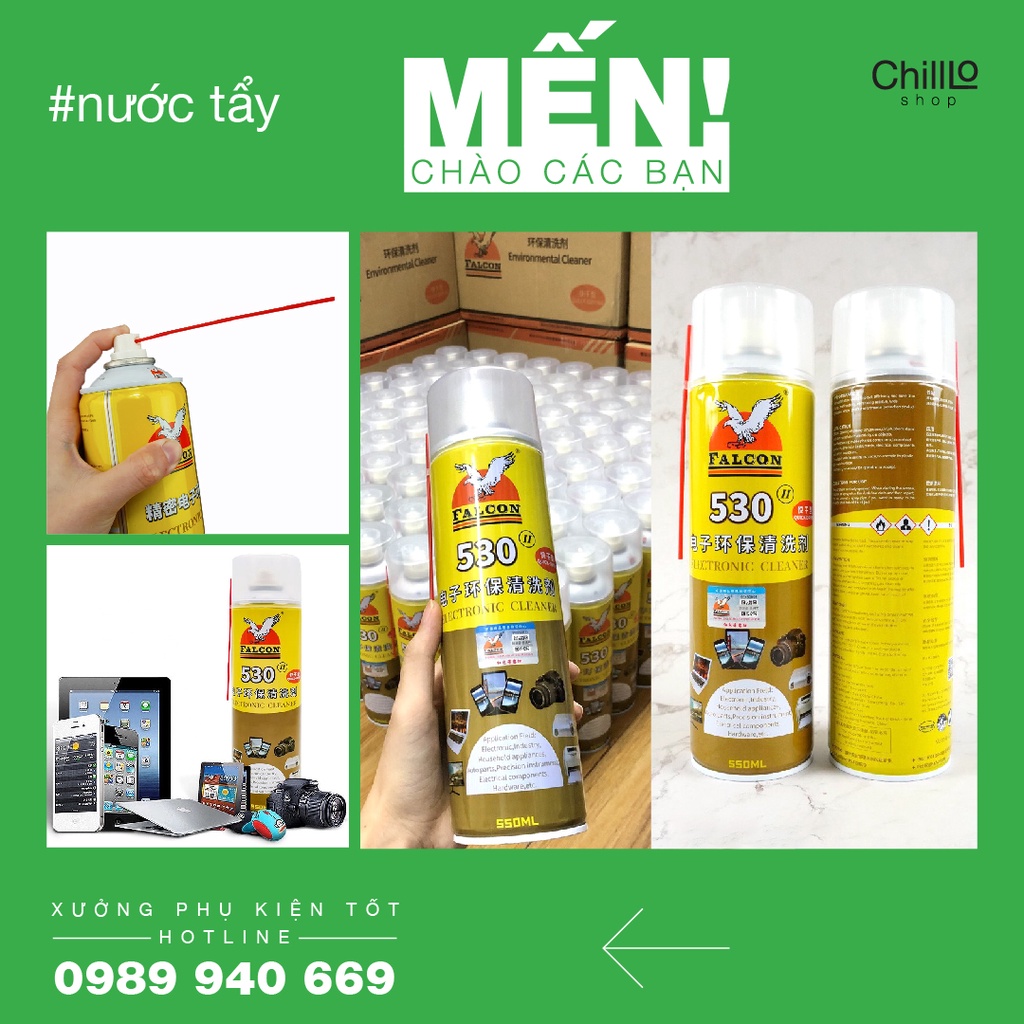 Bình Xịt Nước Tẩy Keo Falcon 530 Cleaner - Chai Xịt Lau Máy Linh Kiện, Tẩy Rửa Màn Hình Điện Thoại, Lọ Xịt Rửa Vết Bẩn