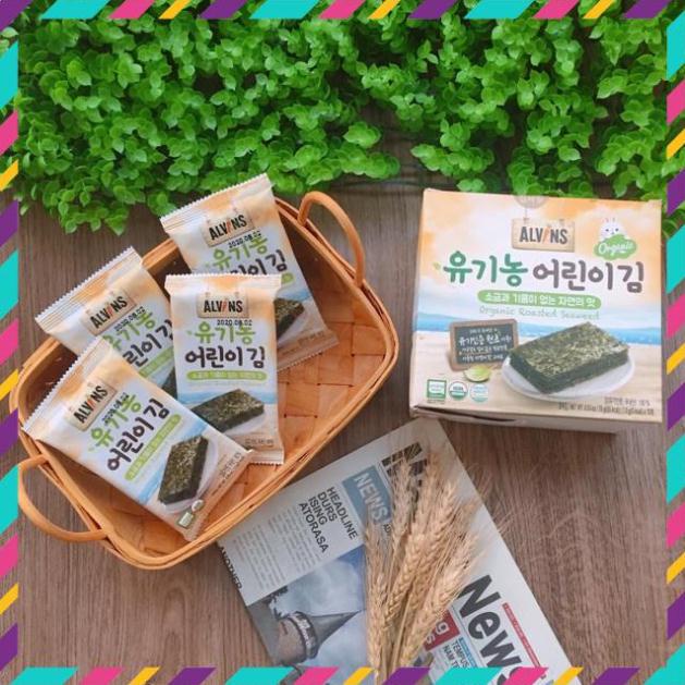 [Chính Hãng]  Rong biển hữu cơ tách muối Hàn Quốc Alvins (hộp nguyên 10 gói)