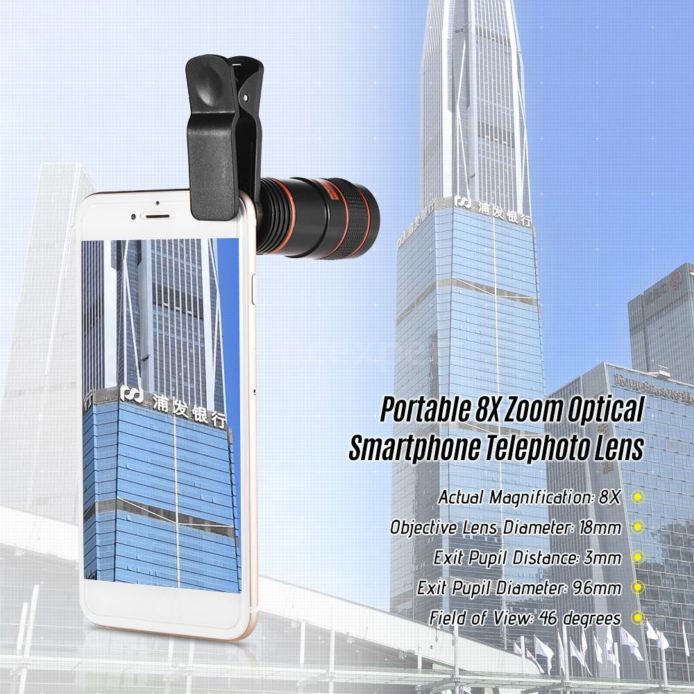 PCER◆ 8X Zoom Optical Smartphone Telephoto Lens Portable Mobile Phone Telescope Lens with Clip Unive