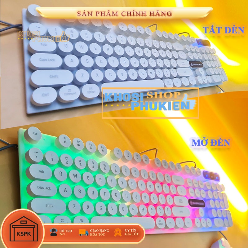 Bàn phím giả cơ nút tròn 2 màu đen và trắng có led đa màu siêu bền giá rẻ