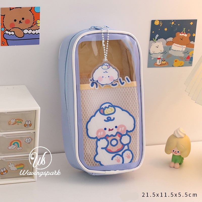 1 Túi Đựng Bút / Mỹ Phẩm Hai Ngăn Cỡ Lớn Có Khóa Kéo Thiết Kế Dễ Thương Cho Học Sinh