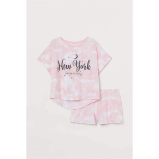 (H&M Chính Hãng) Bộ Đồ Mặc Nhà Thun Nữ 100% Cotton Quần Đùi Thoáng Mát Mùa Hè - Đồ Ngủ Pyjama New York Trangnauth F101