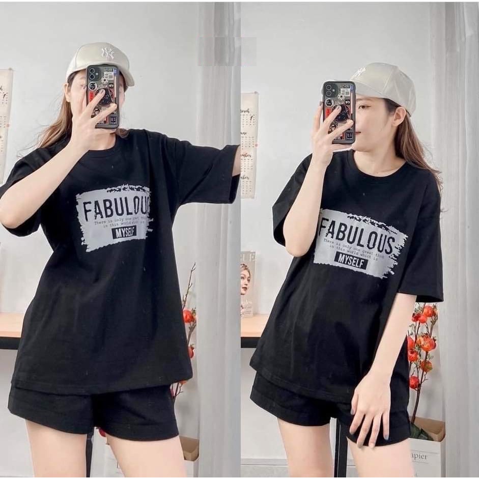 Set Thun Cộc Tay Fabu Nữ- Bộ đồ quần short ống rộng kèm áo thun form oversize,  hàn quốc Ulzzang