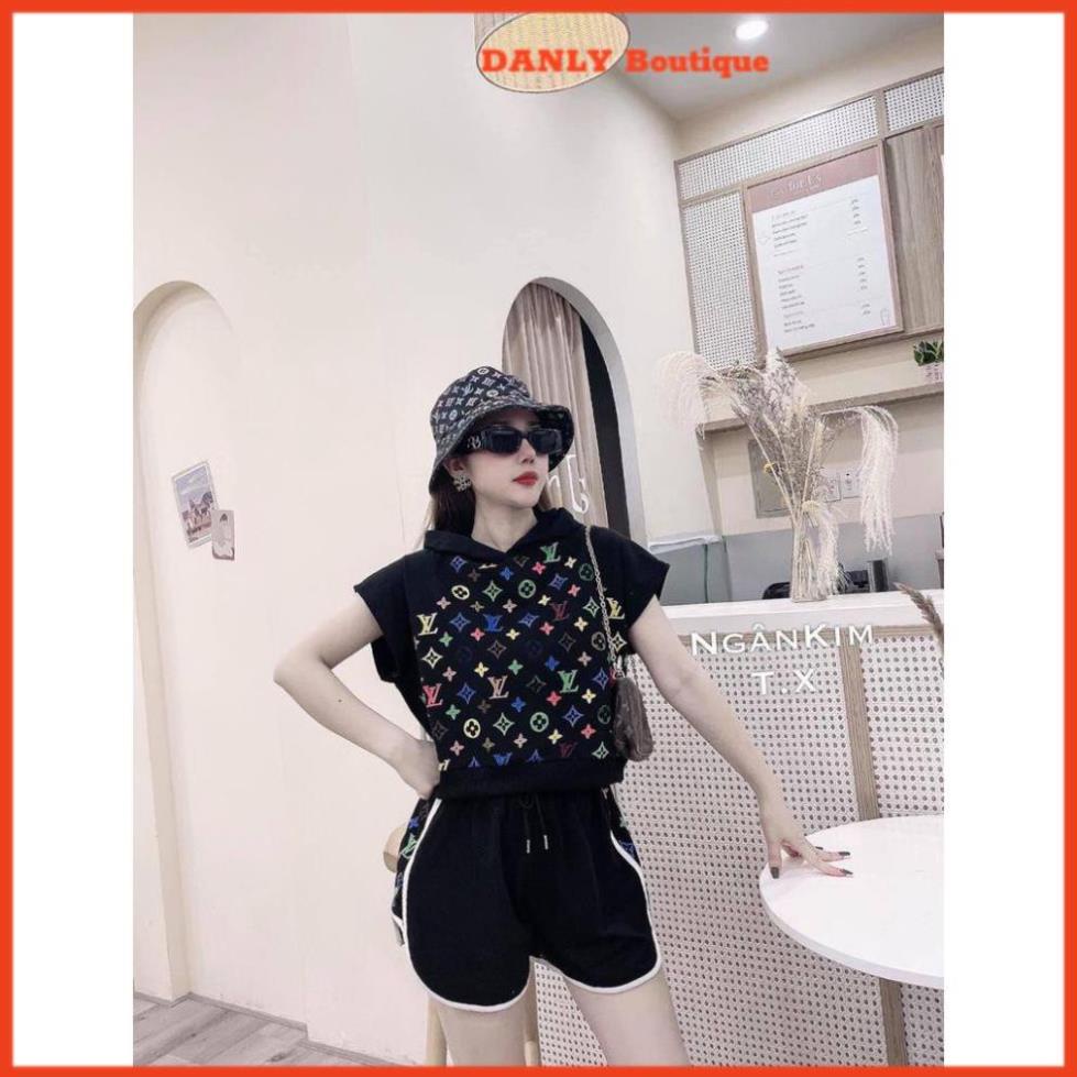 Bộ quần áo thể thao nam nữ unisex, set đồ nữ dáng rộng áo kiểu croptop có mũ phong cách Ulzzang Hàn Quốc *