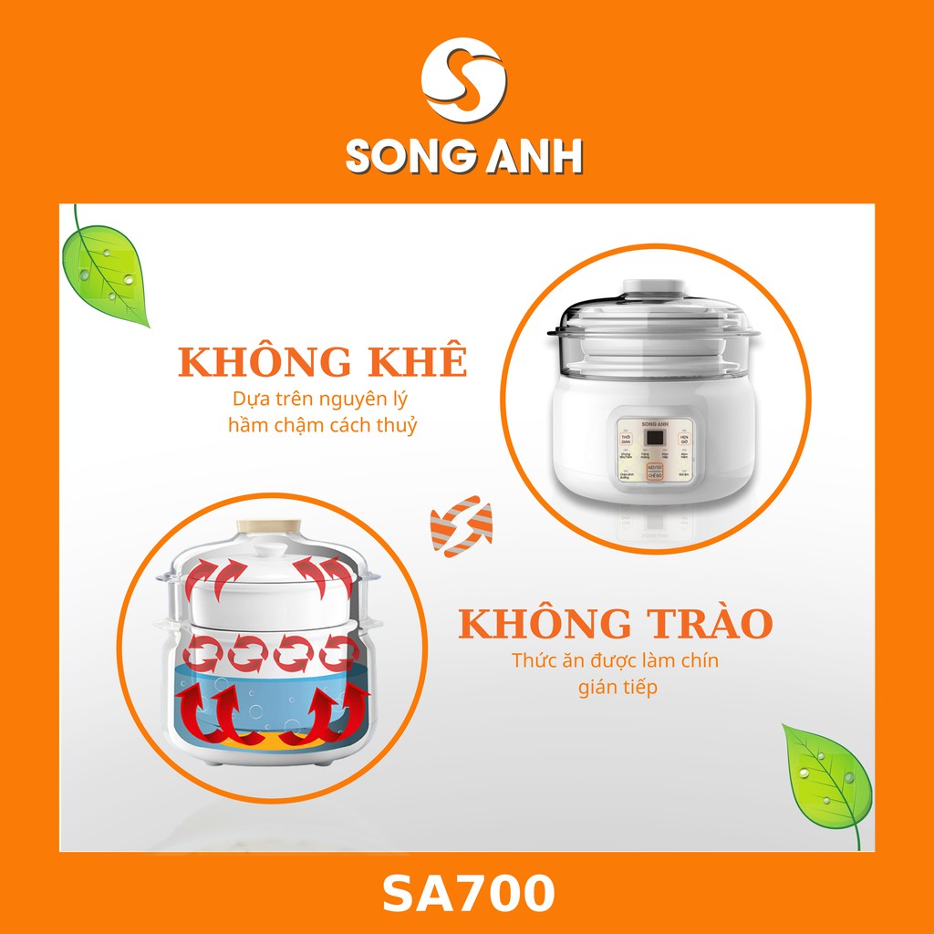 Nồi hầm ninh cách thủy 2 tầng, bộ nồi sứ chưng yến TẶNG KÈM bát sứ và khay hấp bánh-SA700