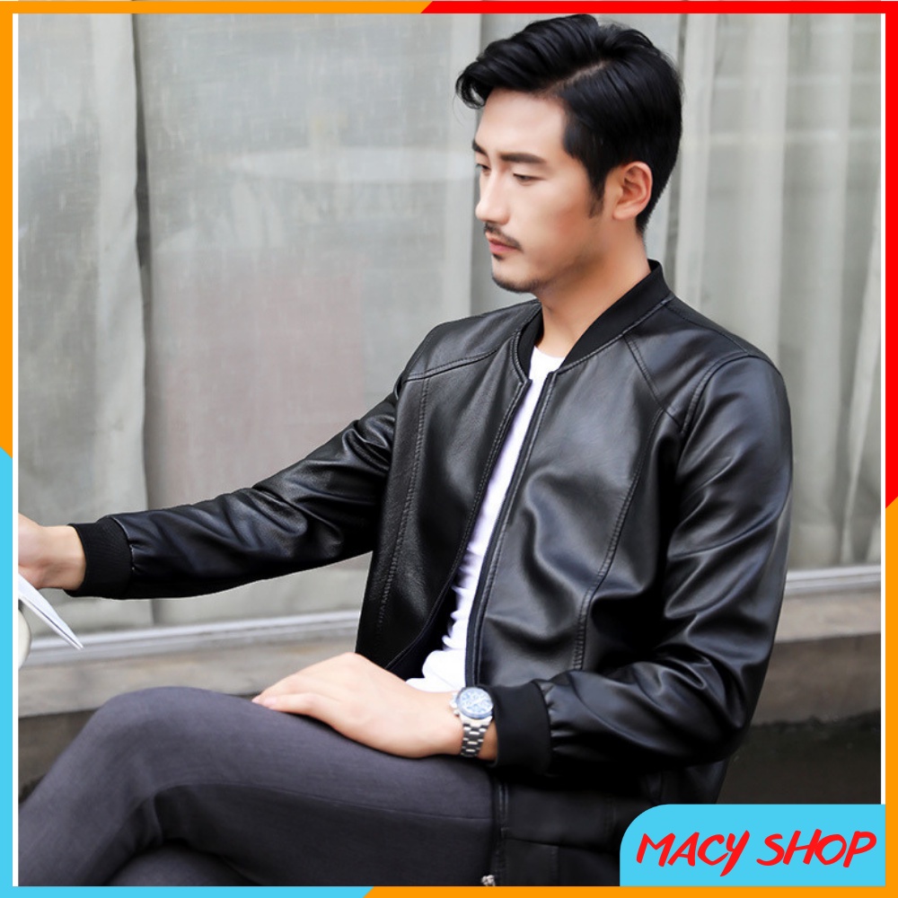 Áo Khoác Da Nam Cao Cấp phong cách Hàn Quốc áo da bomber siêu đẹp chất lượng da tốt - BH1 NĂM