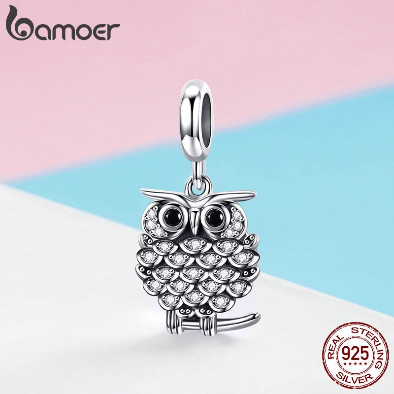 Hạt Charm BAMOER SCC949 Bằng Bạc 925 Hình Cú Mèo Dễ Thương