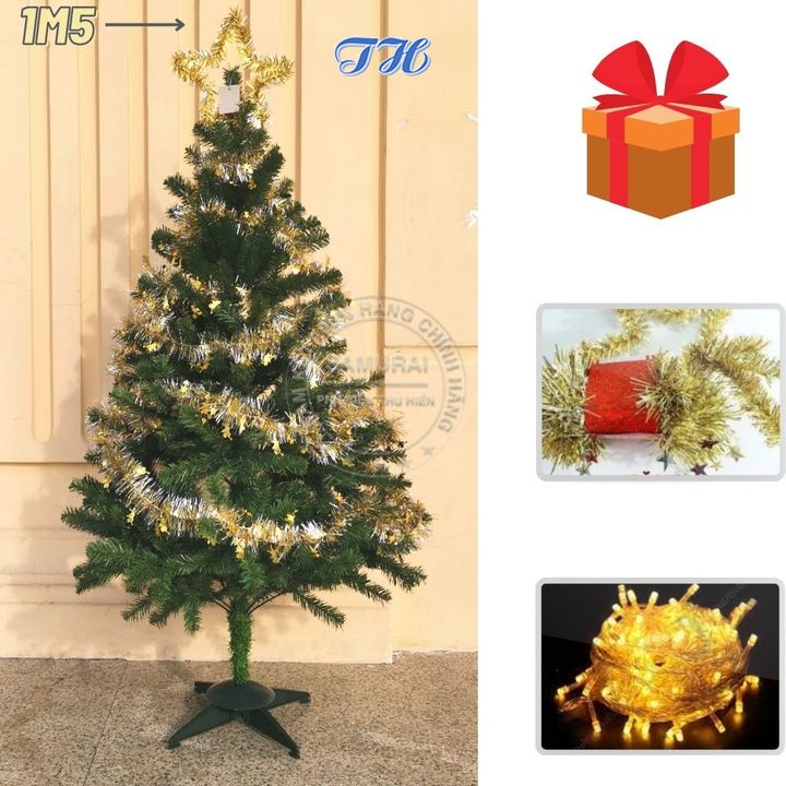 Cây thông noel 1m5 + ĐÈN LED trang trí nhà cửa, phòng khách, mùa giáng sinh tặng kèm ngôi sao và dây kim tuyến
