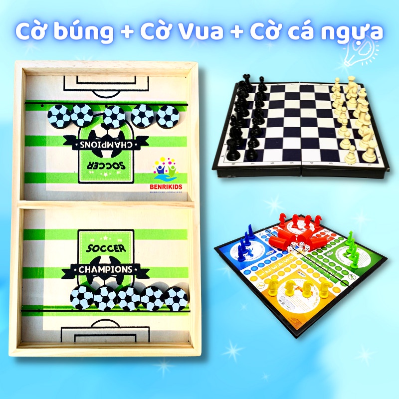 Combo 3 bộ Cờ Búng Xuyên Lỗ, Cờ Vua Nam Châm ,Cờ cá Ngựa - Đồ Chơi BoardGame Vui Nhộn Cho Bé